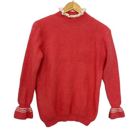 Jon & Anna Contemporary Pink & White Tipped Ruffle Mock Sweater Women's Medium - Picture 1 of 3